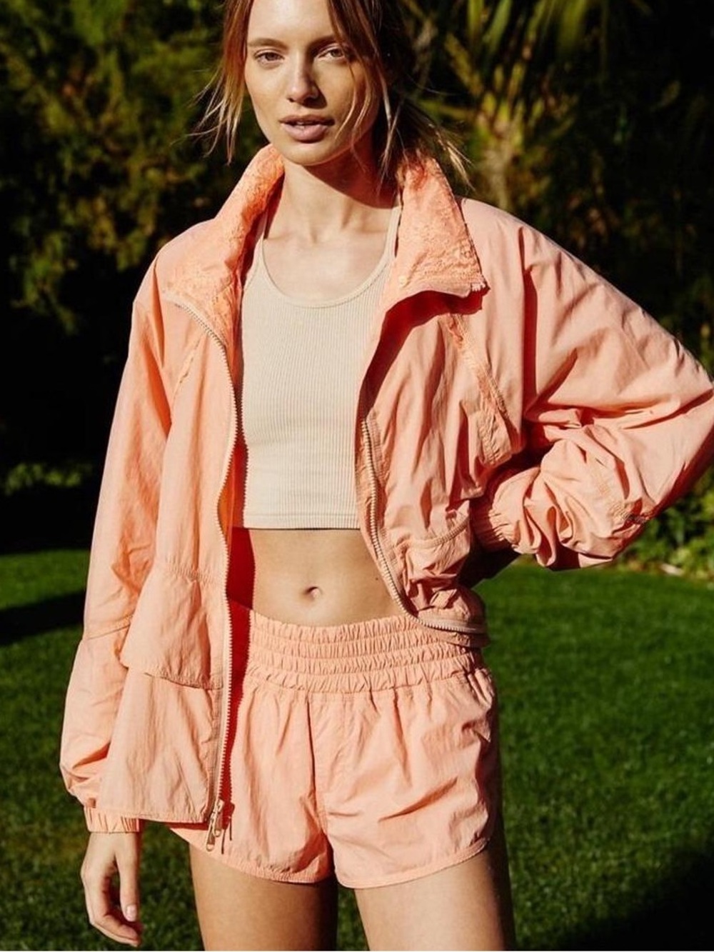 FREE PEOPLE MOVEMENT NAMASLAY RUFFLE ZIP UP